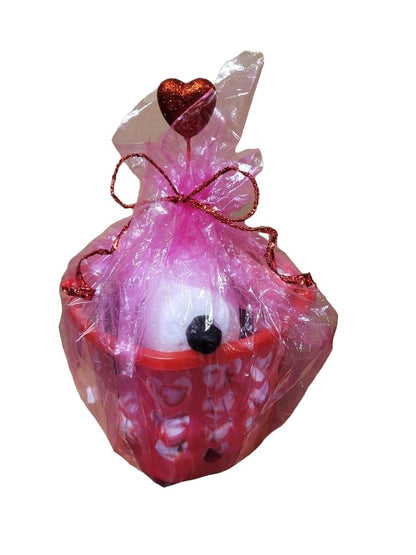 Valentines's Day Snoopy Bundle Basket. 1 plush Heart Snoopy, 1 9 oz bag Hershey's Chocolate Dipped Strawberry Kisses, 1 8.8 oz bag of Hershey's Pink Cookies N' Creme Hearts, with Heart Shaped Basket