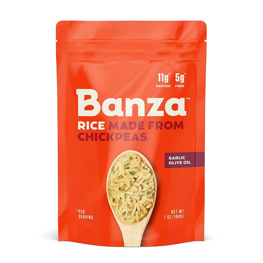 Banza Chickpea Rice | High Protein | Low Carb Healthy Rice | Gluten-Free | Vegan | 8oz Bag (Pack of 6) | Garlic Olive Oil