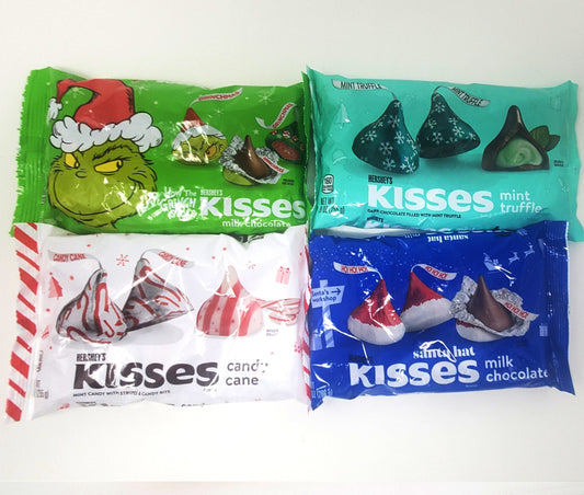 Yuletide Kisses Bundle - includes Grinch Kisses, Candy Cane Kisses, Santa Hat Kisses, and Mint Truffle Kisses, Special Holiday Flavors