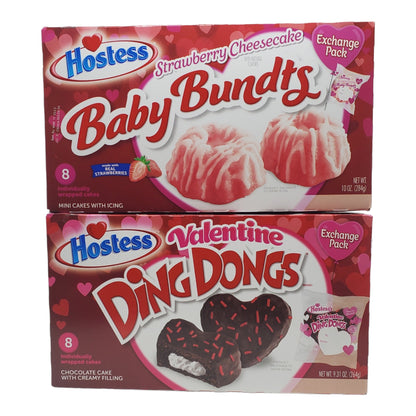 Hostess Valentines Day Cupid Bundle, Valentine Ding Dongs and Strawberry Cheesecake Baby Bundts, 1 box of each