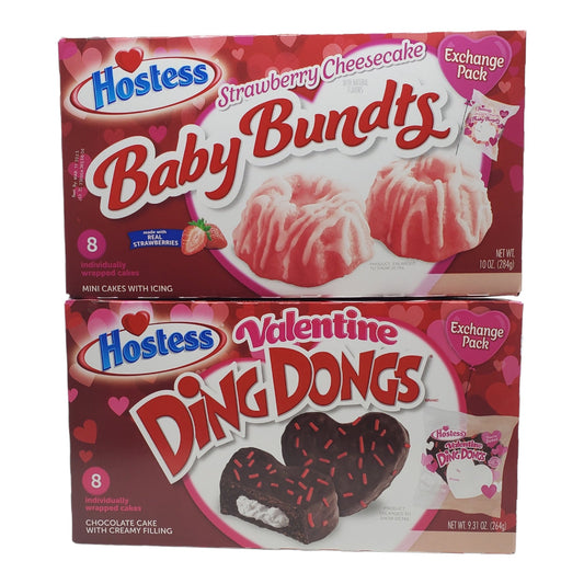 Hostess Valentines Day Cupid Bundle, Valentine Ding Dongs and Strawberry Cheesecake Baby Bundts, 1 box of each