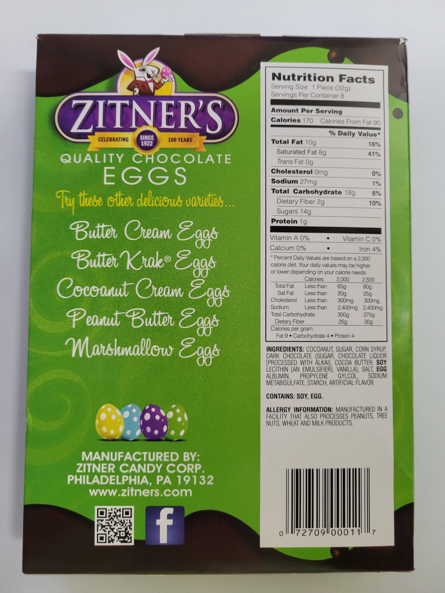 Zitner's Double Cocoanut Dark Chocolate Covered Eggs Pack of 2 (16 Eggs Total)