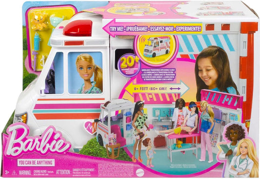Barbie Emergency Vehicle Transforming Ambulance and Care Clinic with 20+ Pieces