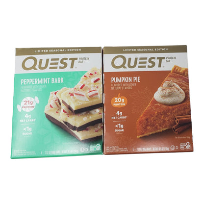Putt Pantry Quest Pumpkin Pie and Peppermint Bark 2 Pack Seasonal Limited Edition Flavors, Includes 8 Protein Bars