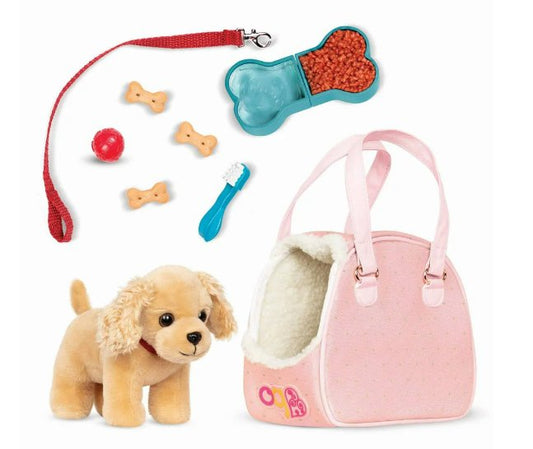 Our Generation Hop In Dog Carrier & Pet Plush Puppy for 18" Dolls