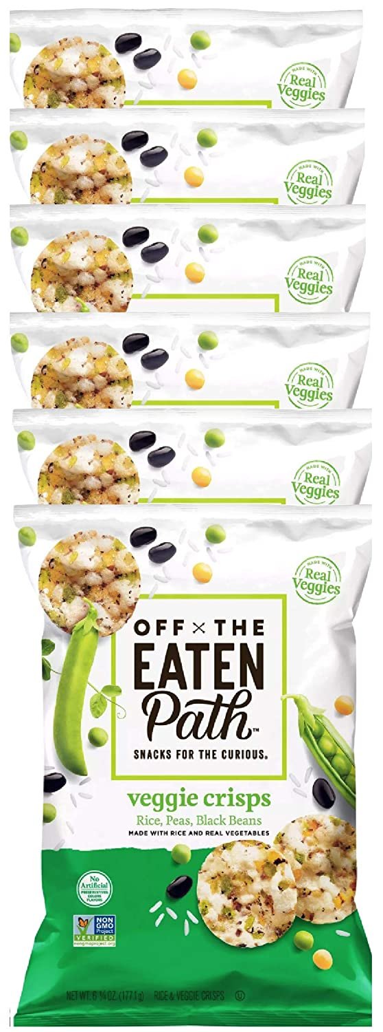 Off The Eaten Path Veggie Crisps with Rice, Peas and Black Beans, Gluten Free, Made With Real Rice & Real Veggies, 6.25 oz bags, Pack of 6