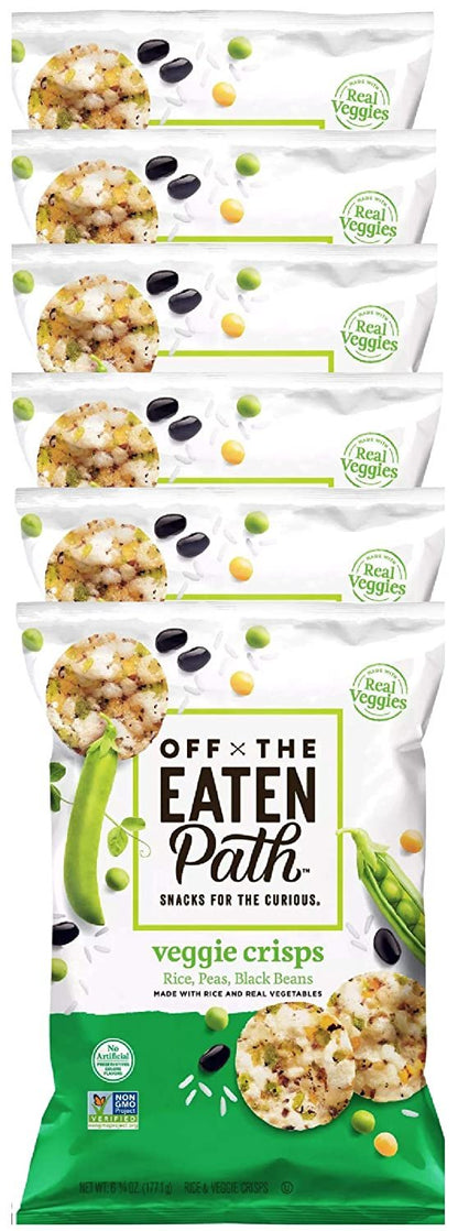 Off The Eaten Path Veggie Crisps with Rice, Peas and Black Beans, Gluten Free, Made With Real Rice & Real Veggies, 6.25 oz bags, Pack of 6