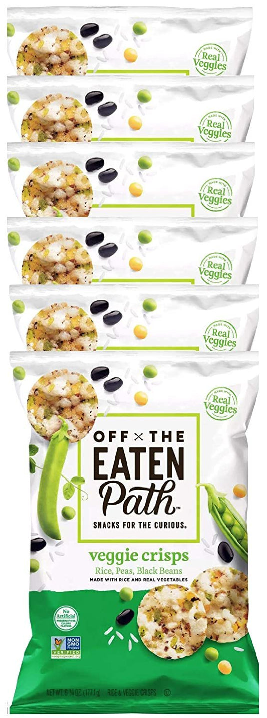 Off The Eaten Path Veggie Crisps with Rice, Peas and Black Beans, Gluten Free, Made With Real Rice & Real Veggies, 6.25 oz bags, Pack of 6
