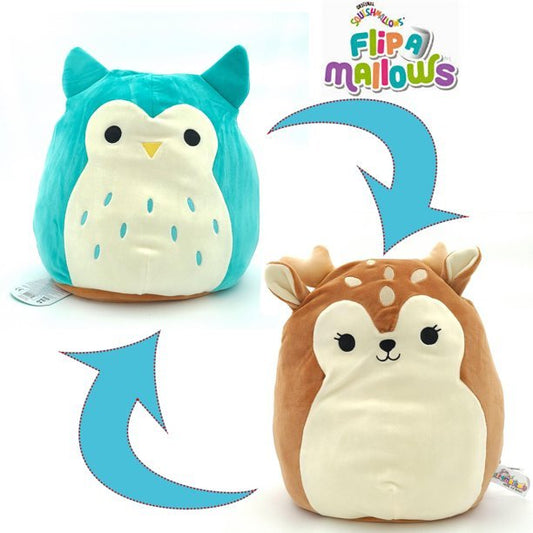 Squishmallow Dawn The Fawn Flips to Winston The Owl 12 inch Flip A Mallow