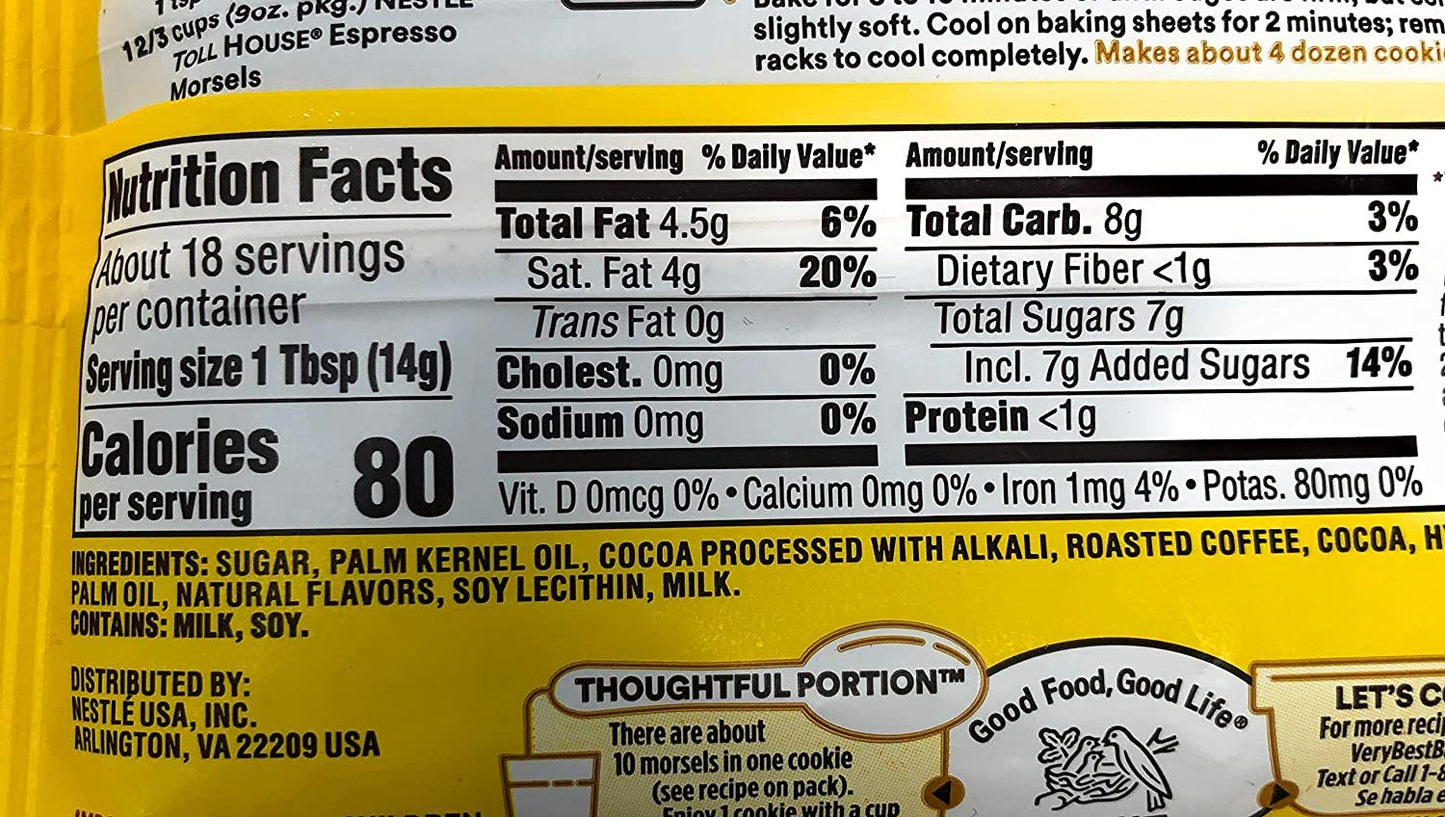 Nestle Toll House Espresso Baking Chip Morsels Bulk Pack of 6 Bags - 9 oz Per Bag - 54 oz Total - Made with Real Coffee