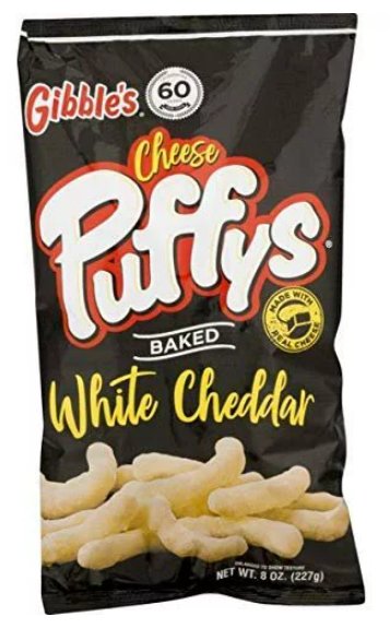 Gibble's Cheese Puffs Snacks, Baked Combo, 2 White Cheddar and 2 Yellow Cheddar, 8 oz Bags - QTY 4
