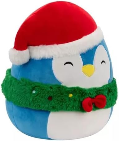 Squishmallows Christmas Holiday12 Puff Blue Penguin with Wreath and Hat Medium Plush