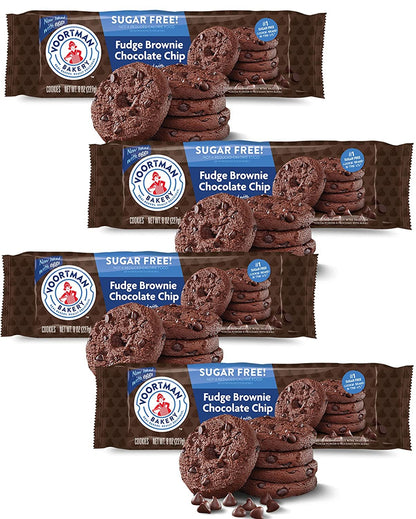 Voortman Bakery Sugar Free Fudge Brownie Chocolate Chip Cookies, Pack of 4, Contains Real Cocoa