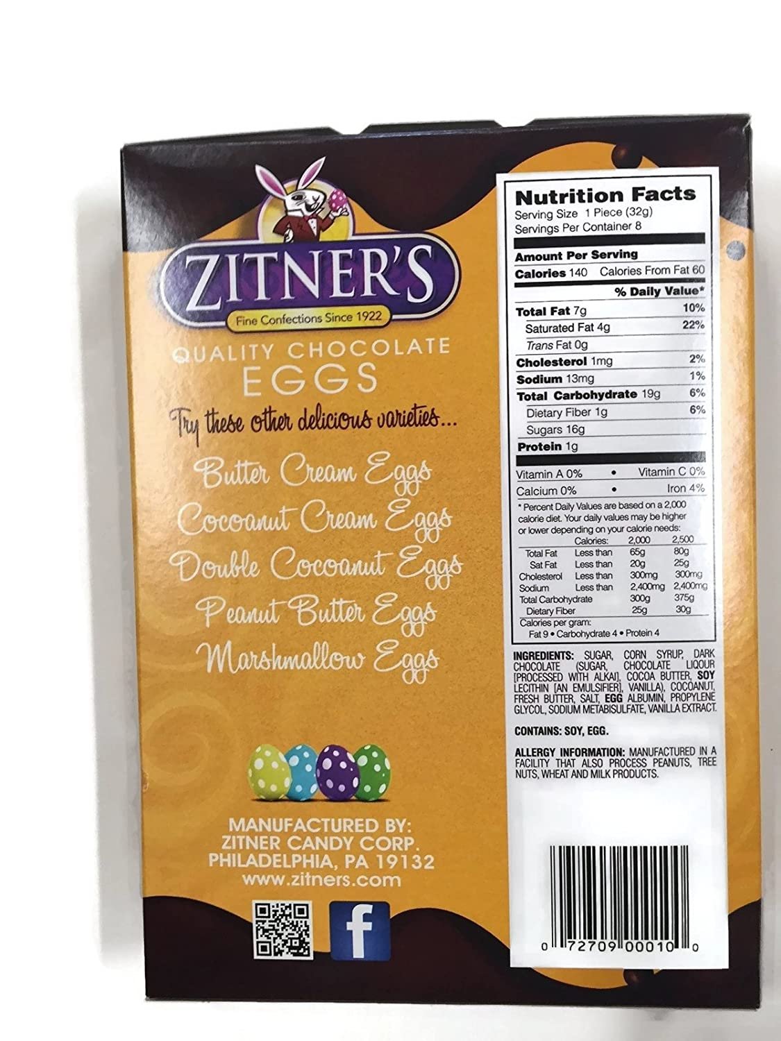 Zitner's Chocolate Eggs Variety Pack: Cocoanut Cream, Peanut Butter, Butter Krak, 8 Eggs, 3 Count 9 oz. Boxes, 1 box of Each Flavor