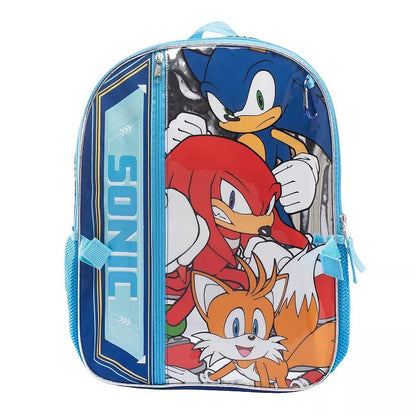 Sonic The Hedgehog Backpack, Lunch Pack, Accessories Pouch, Carabineer, Squish Ball Dangle 5 pc School Combo