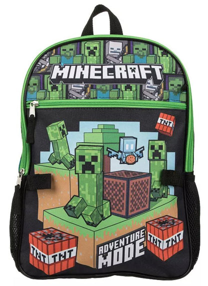 Minecraft Backpack, Lunch Kit, Utility Case, Carabiner, Keychain 5 pc School Combo