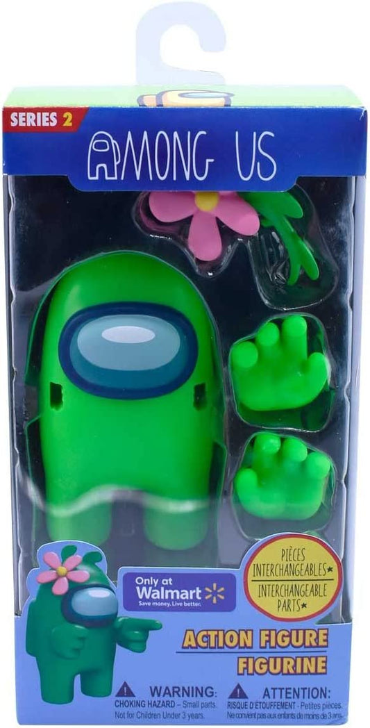 Just Toys LLC Among Us Action Figures Series 2 Green Action Figure w/Crown and Pink Flower
