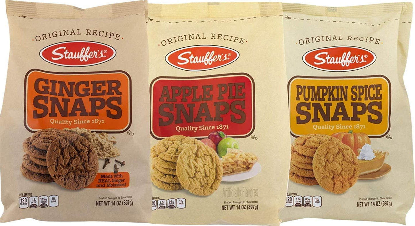 Stauffer's Snap Cookie Combo | Apple Pie Snaps, Ginger Snaps, Pumpkin Spice Snaps - 3 bags of cookies