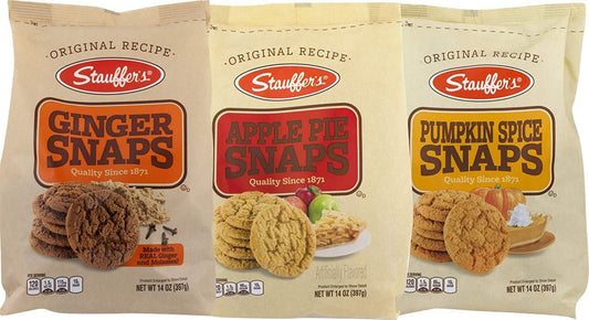 Stauffer's Snap Cookie Combo | Apple Pie Snaps, Ginger Snaps, Pumpkin Spice Snaps - 3 bags of cookies