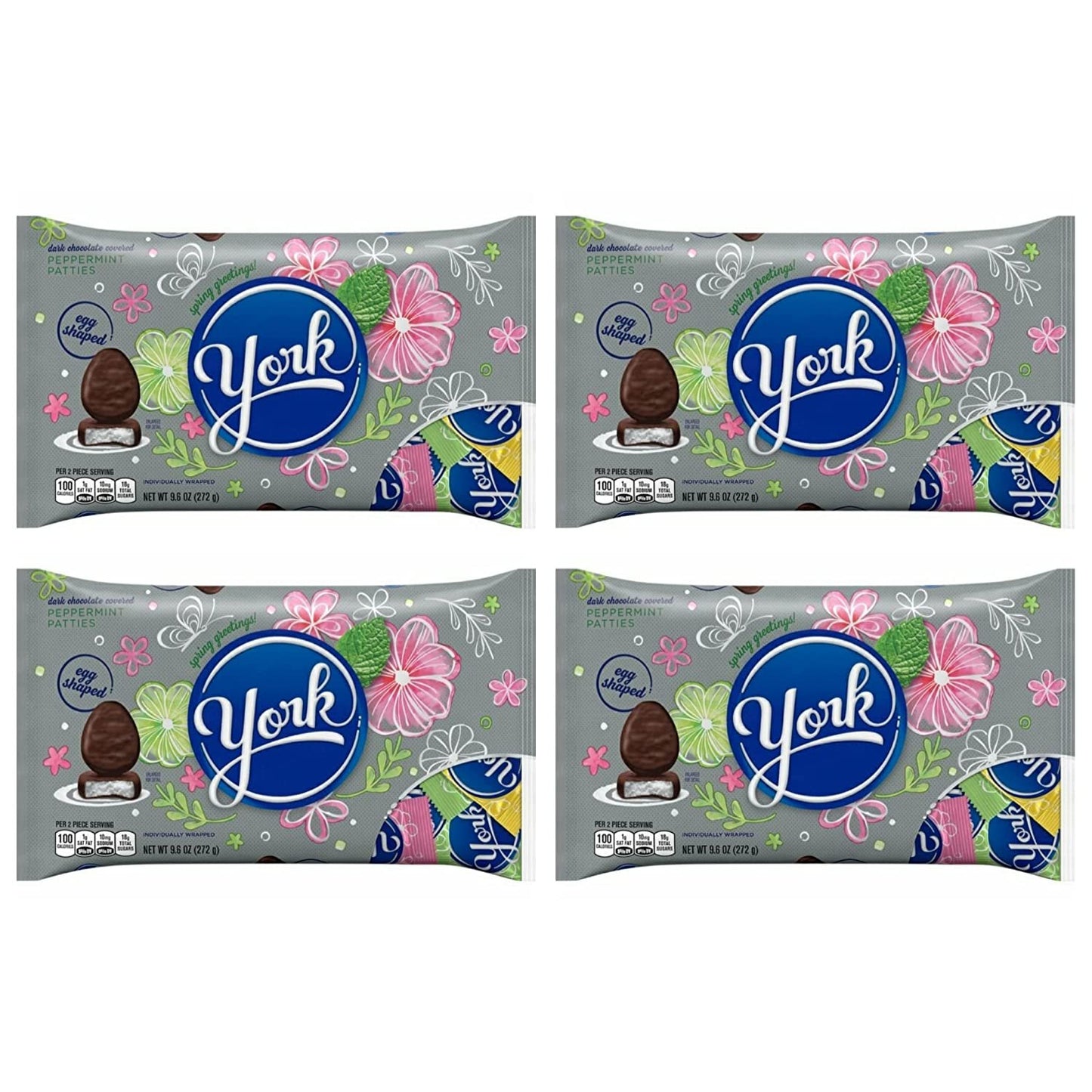 York Peppermint Patty Eggs, 4 Packs of 9.6 oz Bags, Individually Wrapped Dark Peppermint Easter Eggs