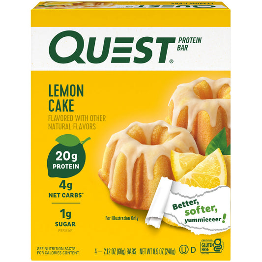 Quest Protein Bars, High Protein, Low Carb, Gluten Free, Lemon Cake, 4 Count