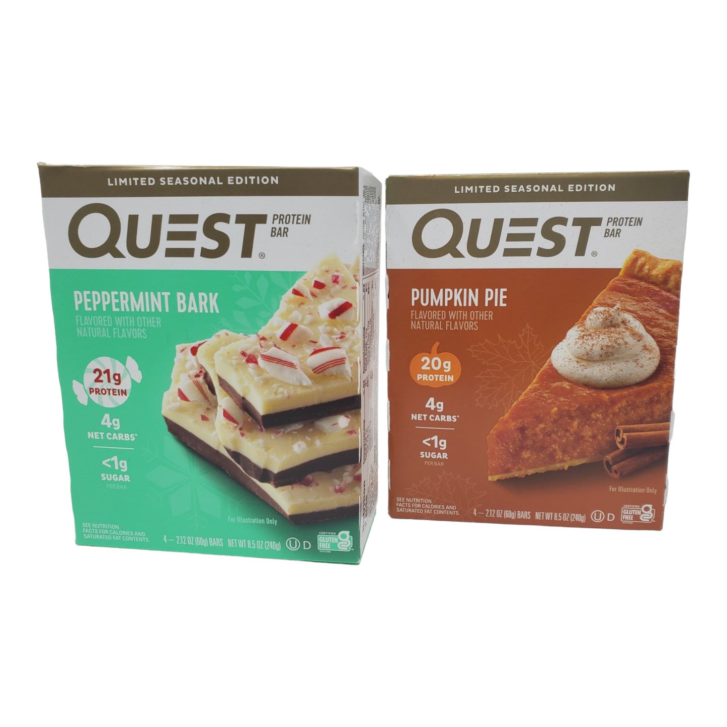 Putt Pantry Quest Pumpkin Pie and Peppermint Bark 2 Pack Seasonal Limited Edition Flavors, Includes 8 Protein Bars