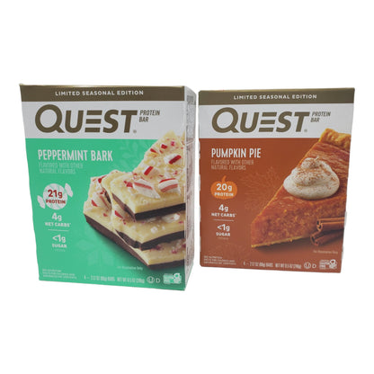Putt Pantry Quest Pumpkin Pie and Peppermint Bark 2 Pack Seasonal Limited Edition Flavors, Includes 8 Protein Bars
