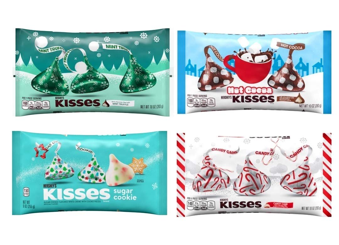 Hersheys Kisses Seasonal Chocolate Variety Pack - Sugar Cookie, Mint Truffles, Candy Cane, and Hot Cocoa - 36 oz Total - Individually Wrapped