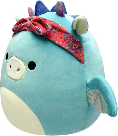 Squishmallows Tatiana Teal Dragon with Red Bandana, Original 16-Inch, Large Ultrasoft Official Jazwares Plush