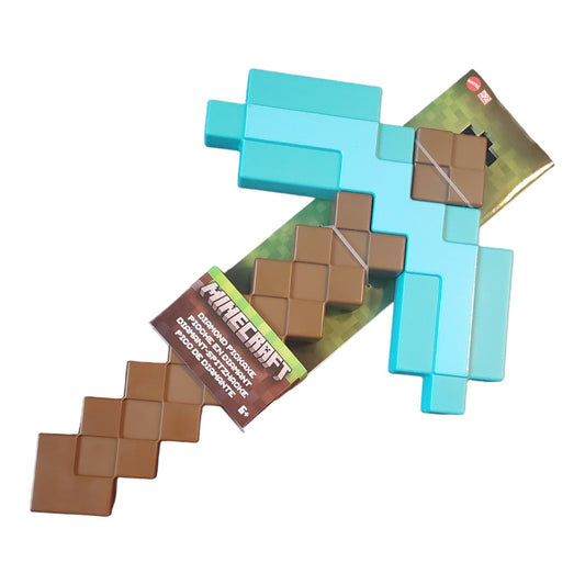 Minecraft Diamond Pickaxe, 14 inches long, handle is 9.5 inches wide