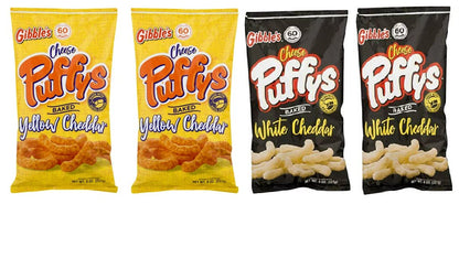 Gibble's Cheese Puffs Snacks, Baked Combo, 2 White Cheddar and 2 Yellow Cheddar, 8 oz Bags - QTY 4