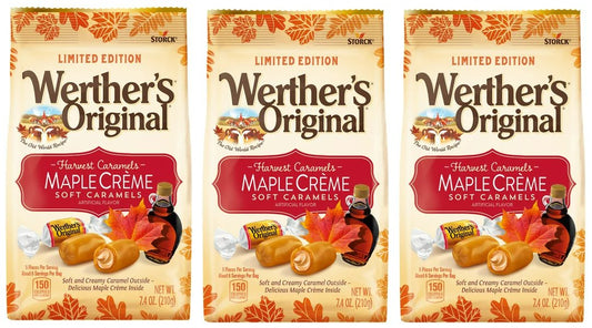 Werthers Original Maple Creme Soft Candies Pack of 3 Bags - Werthers Soft Caramel Candy, Werthers Maple Cream Soft Caramels 7.4 oz each