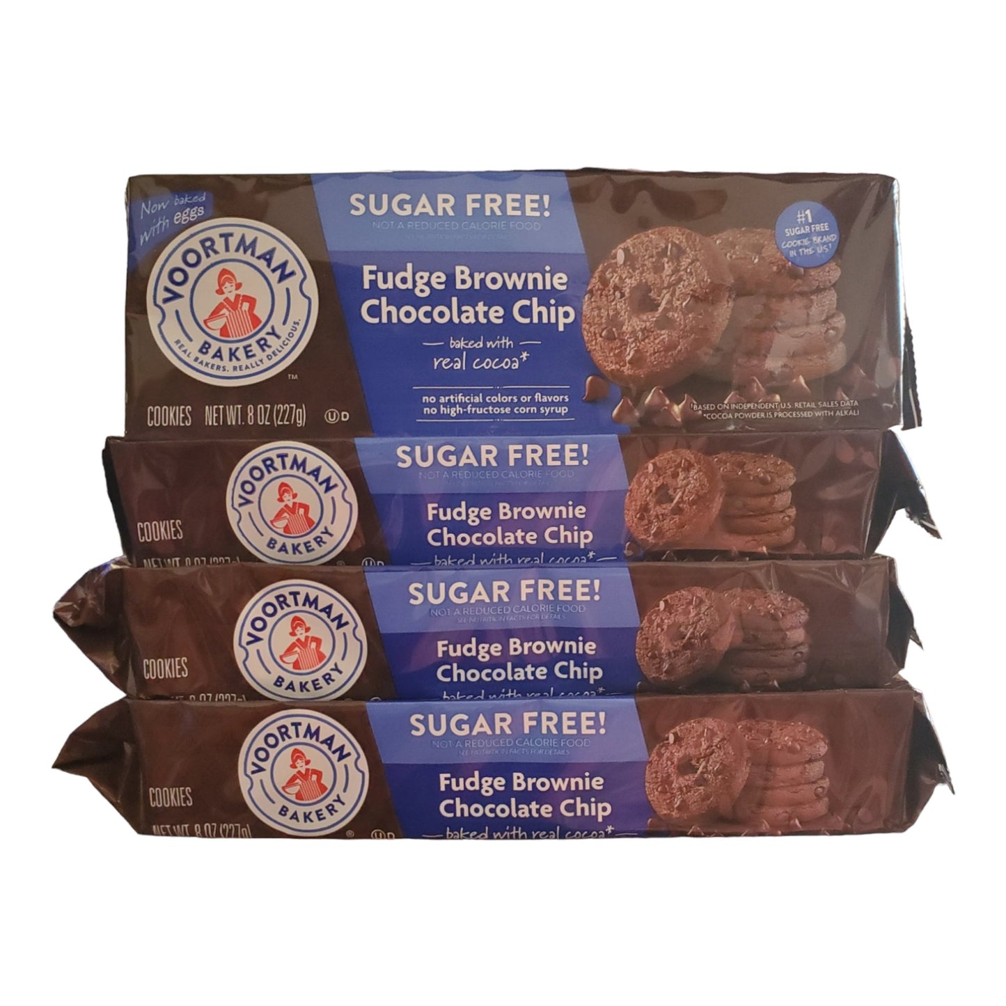 Voortman Bakery Sugar Free Fudge Brownie Chocolate Chip Cookies, Pack of 4, Contains Real Cocoa