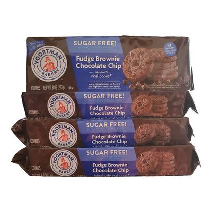 Voortman Bakery Sugar Free Fudge Brownie Chocolate Chip Cookies, Pack of 4, Contains Real Cocoa