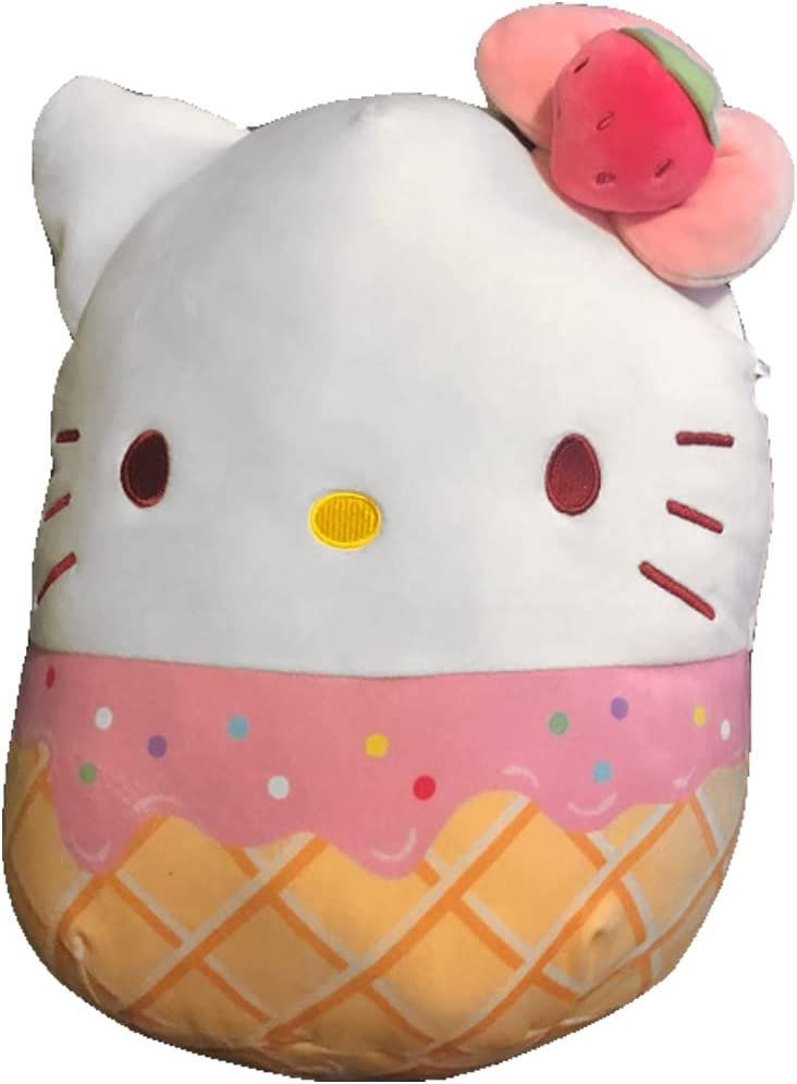 Squishmallows Hello Kitty Ice Cream Strawberry Bow 12 inch Super Soft Kellytoy Plush