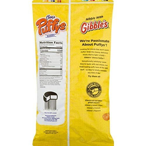 Gibble's Gibbles Cheese Puffs, Baked, Yellow Cheddar, 8 oz Bag - QTY 4