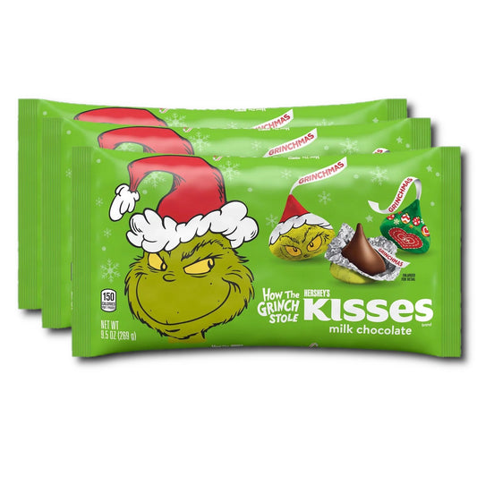 Holiday KISSES Milk Chocolate with Grinch Foils 9.5 oz. bag (3 pack)