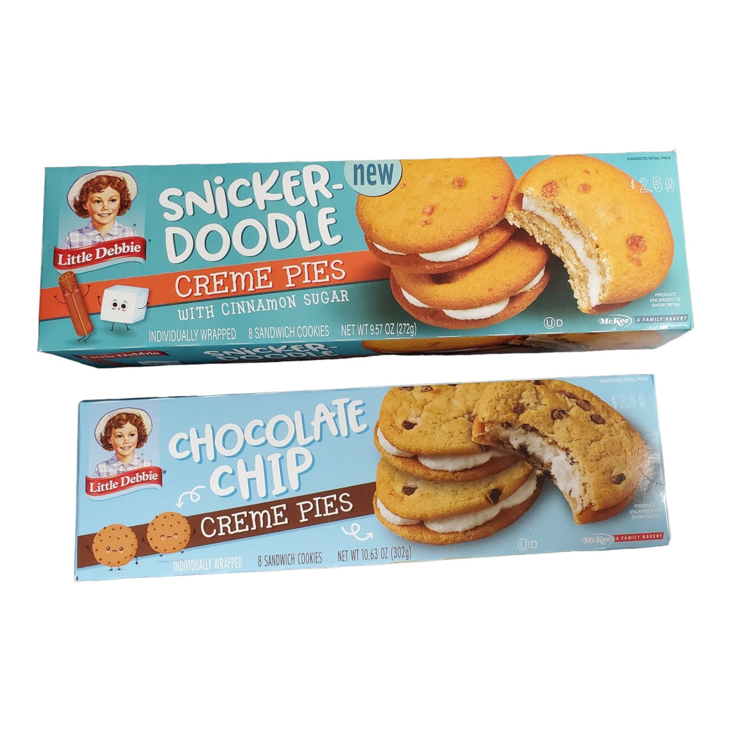 Little Debbie Snickerdoodle Creme Pies with Cinnamon Sugar and Chocolate Chip Creme Pies, 2 Pack Bundle