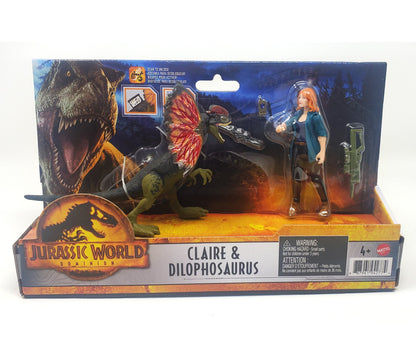 Jurassic World Dominion Action Figures Owen Claire Beta and Dilophosaurus, 4 figures with accessories