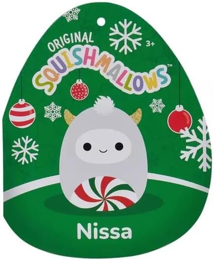 Squishmallows Christmas Holiday Nissa 8" Gray Yeti with Peppermint Swirl Belly, Special Edition Plush