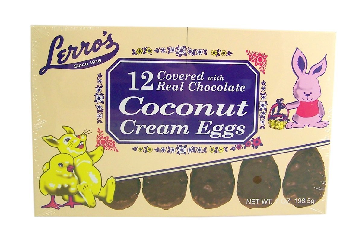 Lerro Milk Chocolate Easter Eggs 4 Flavor Combo Pack, includes Butter Cream, Peanut Butter, Crunchy Peanut Butter and Coconut Cream, 1 box of 12 per flavor, 4 boxes in total, 48 eggs