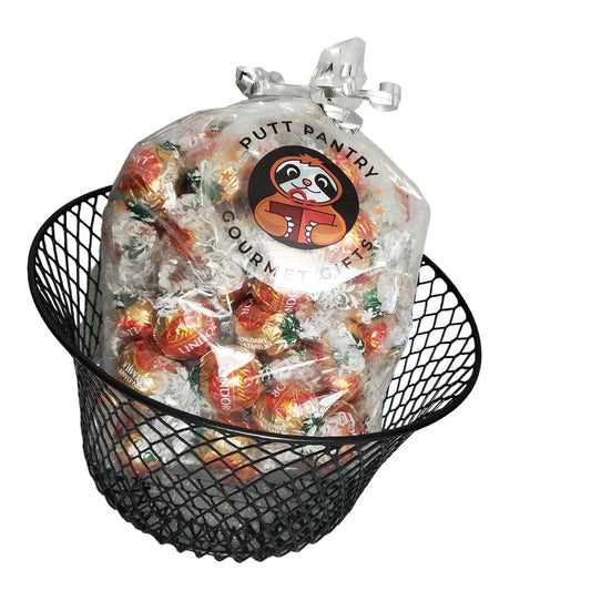 Putt Pantry Non-Dairy Oatmilk Milk Chocolate Truffles with Gift Basket, 2 lbs of European Truffles for the Lactose Intolerant, approx 75 individually wrapped truffles