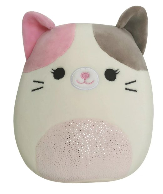 Squishmallows Official Kellytoy Karina Plush Pink, Brown & Creme Cat, Glitter Belly, 7 in