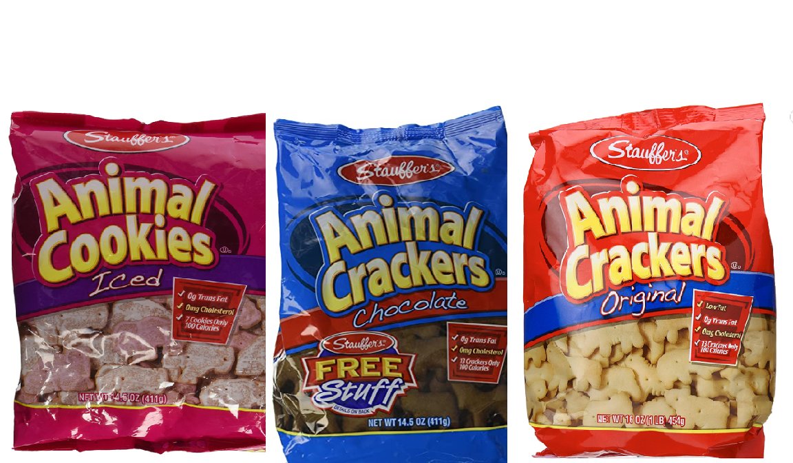 Stauffer's Animal Crackers Party Assortment, Original 16 oz Bag, Chocolate 14.5 oz Bag, Iced 14.5 oz Bag