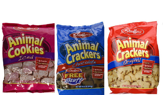 Stauffer's Animal Crackers Party Assortment, Original 16 oz Bag, Chocolate 14.5 oz Bag, Iced 14.5 oz Bag