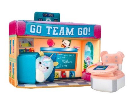 Squishville Academy Playset - Includes 2-Inch Eunice The Unicorn Plush, School Desk, Locker, and School Playscene, Original Squishmallows, Imaginative Play