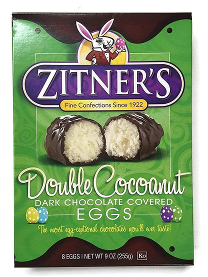 Zitner's Double Cocoanut Dark Chocolate Covered Eggs Pack of 2 (16 Eggs Total)