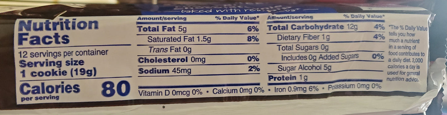 Voortman Bakery Sugar Free Fudge Brownie Chocolate Chip Cookies, Pack of 4, Contains Real Cocoa