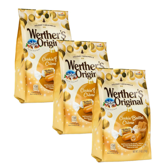 Werther's Original Cookie Butter Crème Soft Caramels Bulk Pack of 3 Bags 7.4 oz each - Werthers Soft Caramel Candy - Holiday Werthers Creamy Caramel Filled Candy