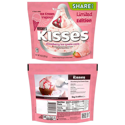 Hersheys Kisses Strawberry Ice Cream Cone Limited Edition Sumertime Flavor - Pack of 4 Share Size Bags - 9 oz Per Bag - 36 oz Total - Limited Edition Summertime Kisses